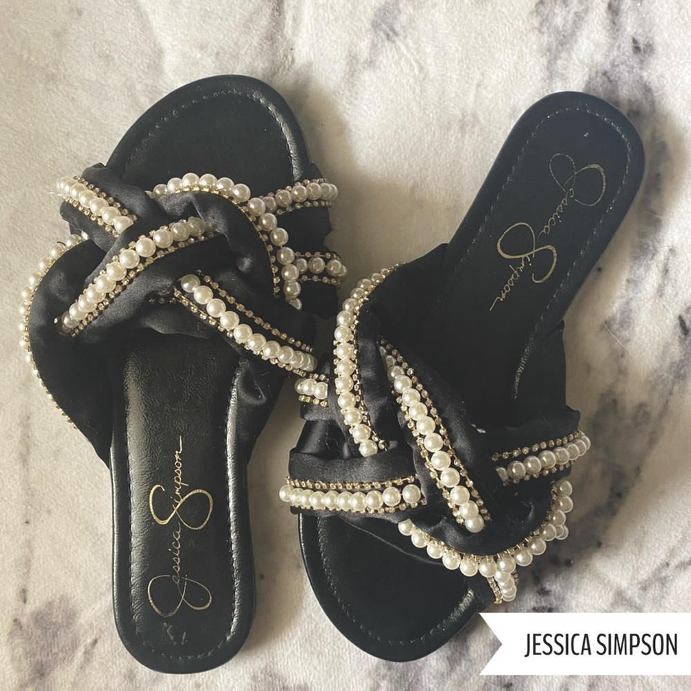 Jessica Simpson Black Satin Embellished Sandals